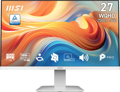 msi PRO MP273QW E14 27-inch IPS 2560 x 1440 (QHD) Computer Monitor, 144Hz,Adaptive-Synch, HDMI, DP Port, VESA Mountable, Height Adjustable, Tilt, Speaker, 1ms, White