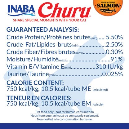 INABA Salmon Churu Cat Treats, Lickable, Squeezable Creamy Purée Cat Treat with Green Tea Extract & Taurine, 14 Grams Each Tube, 20 Tubes, Salmon & Tuna Variety Box - Available at All In One Marketplace Canada