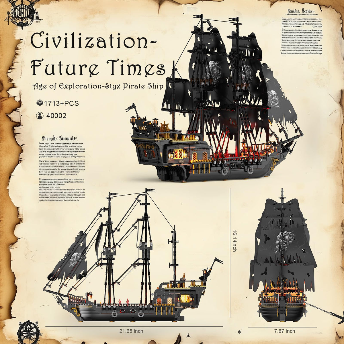 JMBricklayer Black Pirate Ship Model Building Set with Lights for Adults 🍁 All In One Marketplace Canada