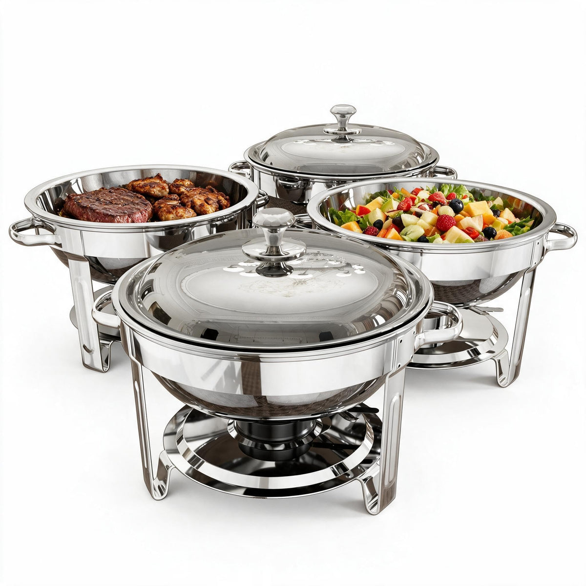 Chafing Dishes for Buffet, 4 Pack 5QT Round Stainless Steel Chafing Dish Set for Home Parties, Christmas Gatherings, Catering Events Complete Buffet Warmer Set (Silver, 4PACK) 🍁 All In One Marketplace Canada