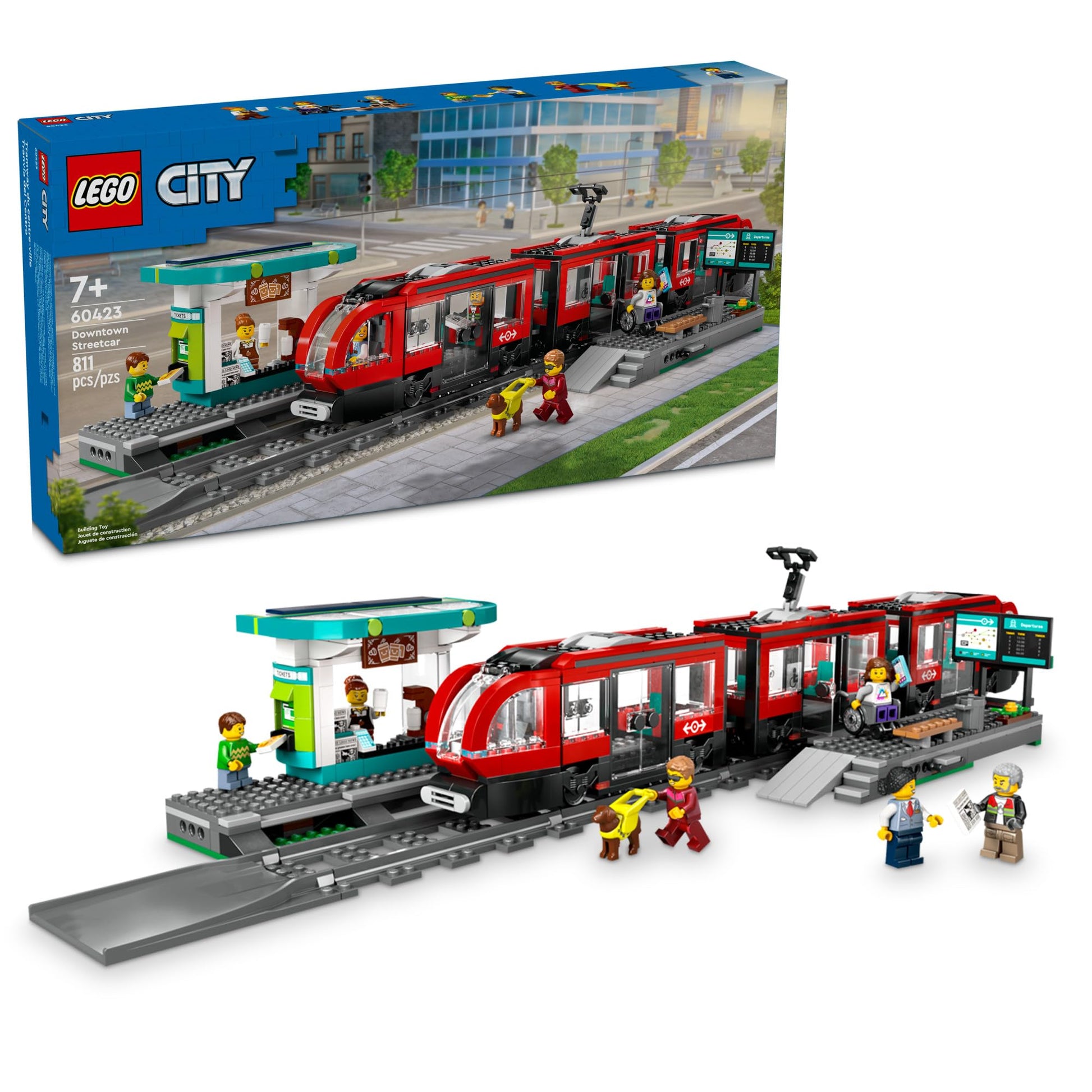 LEGO City Downtown Streetcar and Station Train Set - Kids Toy Train Building Set for Pretend Play & Imagination, Ages 7+ - Gift Ideas for Boys & Girls Birthdays - 60423 LEGO