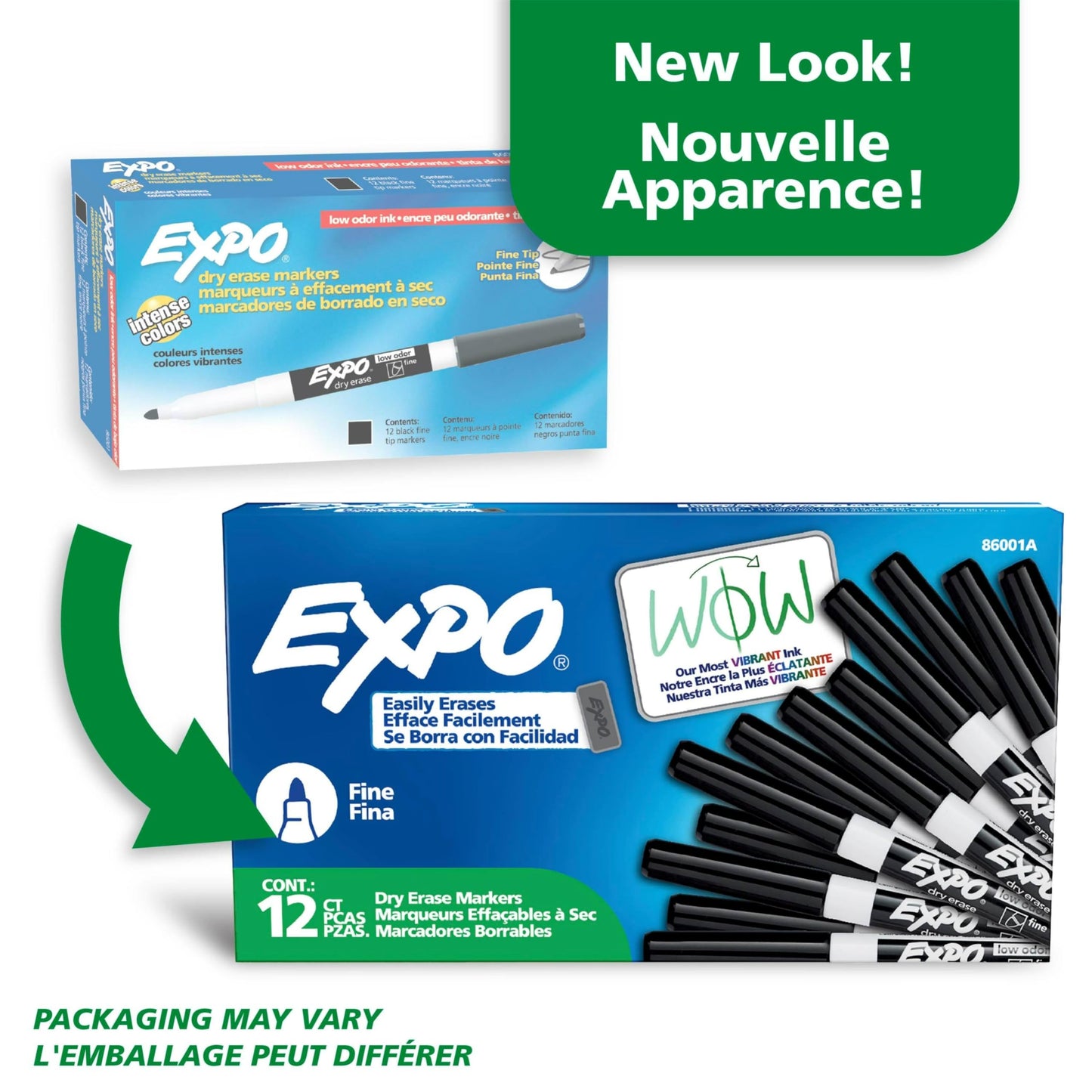 EXPO Dry Erase Markers, Low Odour Ink, Black, Fine Tip, 12 Count Expo