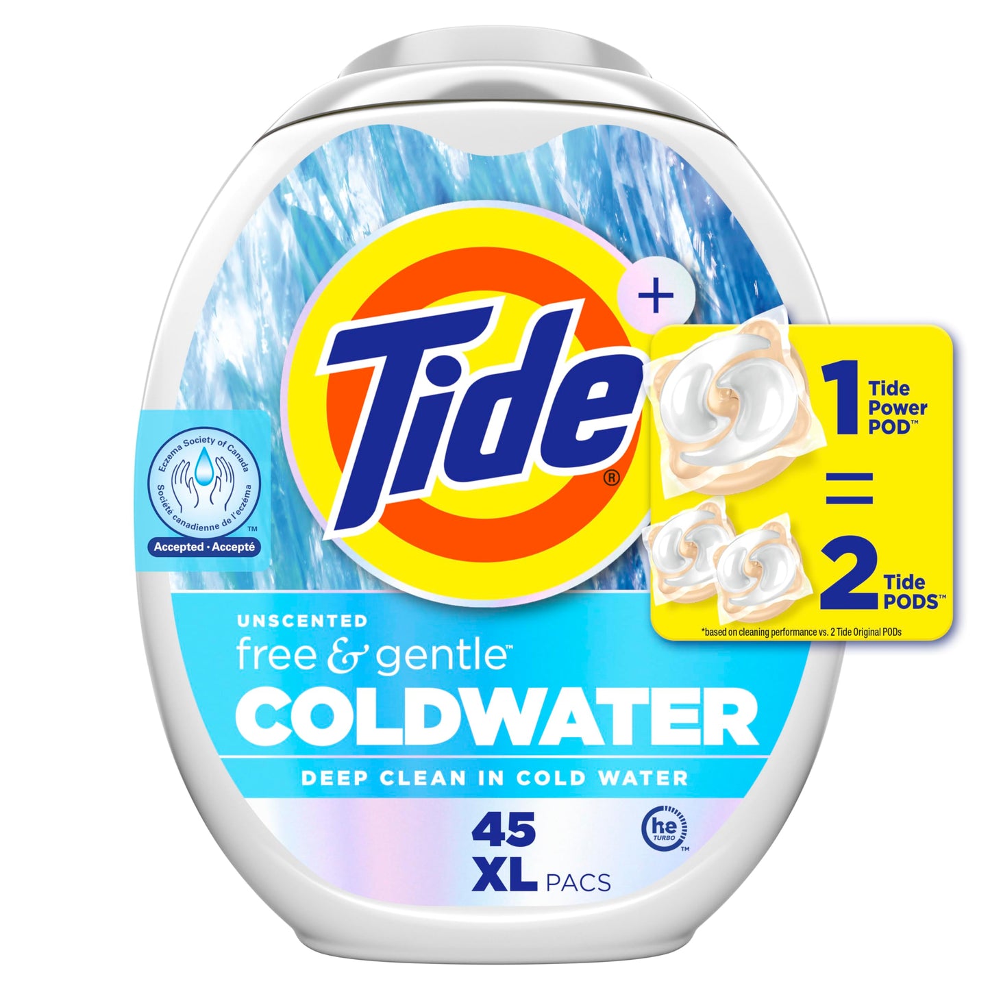 Tide PODS Free and Gentle Coldwater Laundry Detergent Pacs, 45 Count, Hypoallergenic Laundry Detergent Pacs Tide