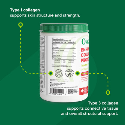Organika Poudre de protéines de collagène amélioré fabriquée au Canada - Saveur de litchi - Saveur délicieuse, teneur élevée en protéines - Hydrolysée pour une meilleure absorption - Nourri à l'herbe, sans OGM - 252 g