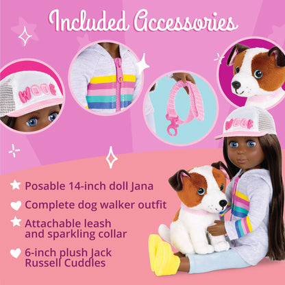 Glitter Girls 14-Inch Fashion Doll Jana & Cuddles Plush Dog Pet, Dolls