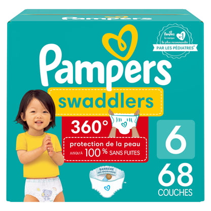 Pampers Diapers - Swaddlers 360 degrees - Size 6, 68 Count, up to 100% Leakproof Comfy Dry Fit, EZ Off Tabs Designed for Easy Changes, Pull On Diaper
