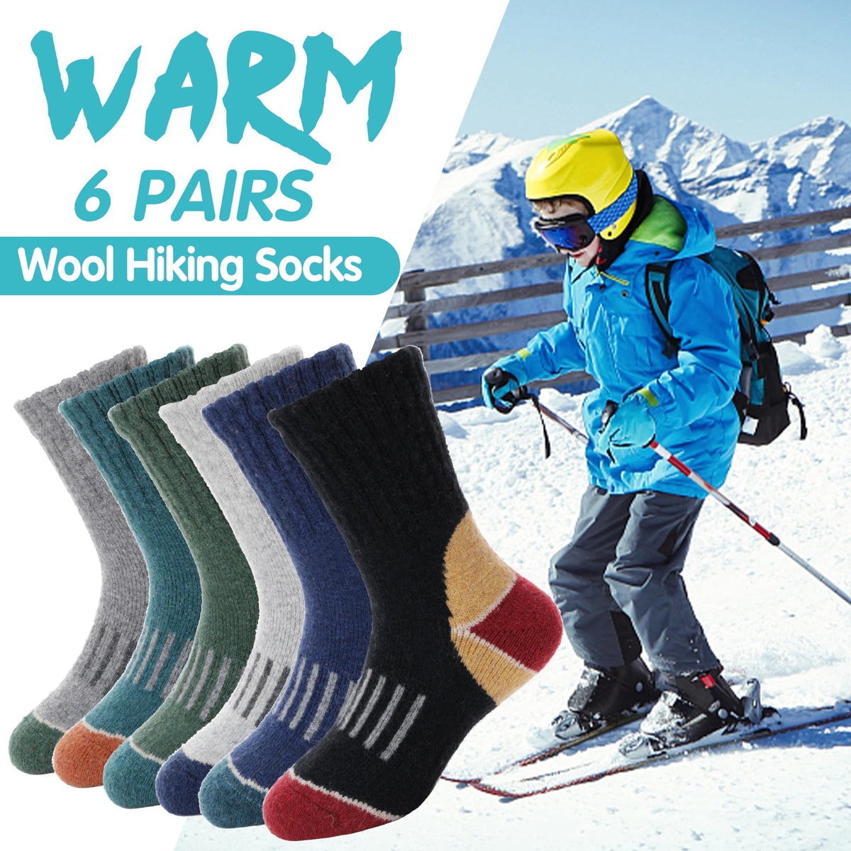Kids Merino Wool Hiking Socks Boys Toddlers Thermal Winter Thick Warm Crew Cushion Socks Gift Stocking Stuffers for Kids 6 Pairs 4 5 6 7 8 9 10 11 12 Years(Assorted,4-7 Y) 🍁 All In One Marketplace Canada