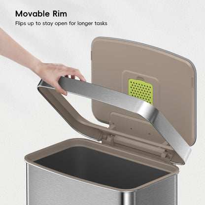 EKO Hudson Matte Stainless 75 Liter/20 Gallon Step Trash Can with Rear Trash Bag Storage Compartment EKO