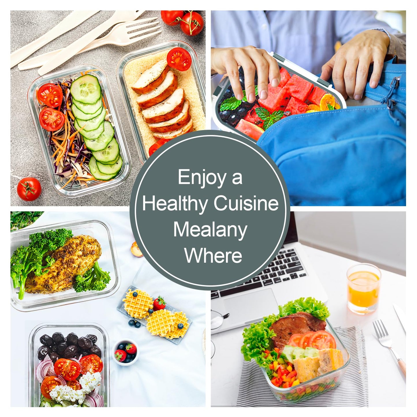 VERONES 10 Pack Glass Meal Prep Containers, Airtight & Stackable Glass Food Storage Containers Set with Lids,Exclusive of BPA,for Microwave, Oven, Freezer & Dishwasher,Grey - Available at All In One Marketplace Canada
