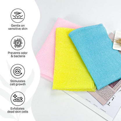 Yiclick Exfoliating Washcloth Towel, Exfoliating Body Scrubber, Back Scrubber Washer for Shower Bath, African Net Sponge Loofah Body Scrub Exfoliator, Exfoliating Cloth Brush Gloves (Blue+Yellow+Pink) - Available at All In One Marketplace Canada