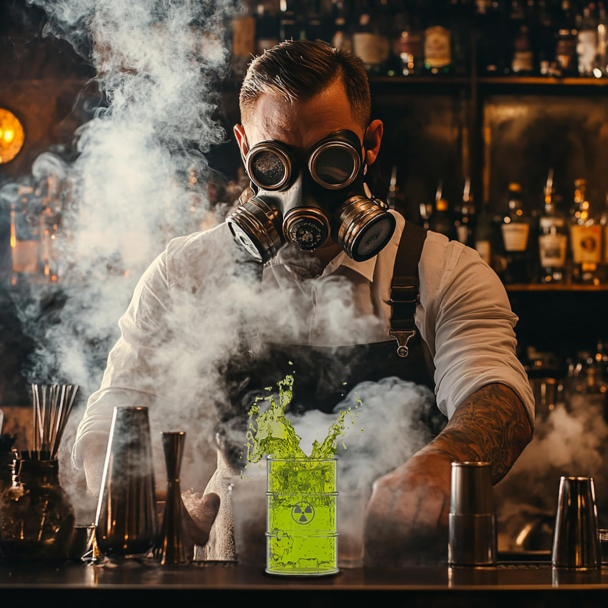 Pund'it Polluted Shatter Resistant Halloween Drink Glasses, Set of 2, 16oz Radioactive Barrel Themed Cocktail and Soda Glasses