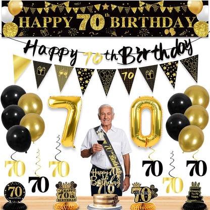 70th Birthday Decorations for Men, Black Gold 70th Party Decoration Set 🍁 All In One Marketplace Canada