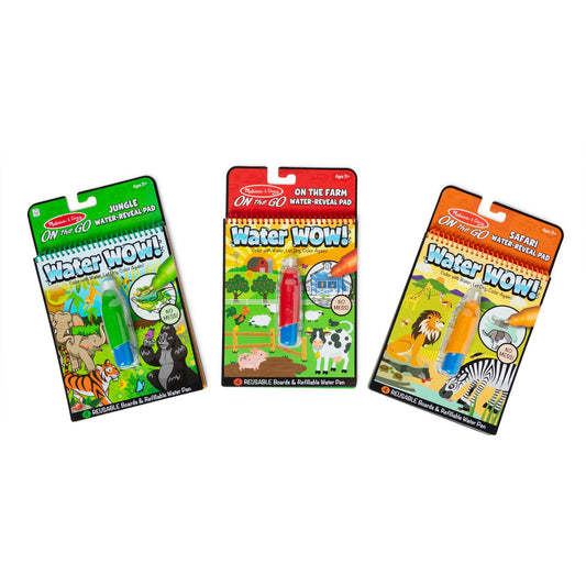 Melissa & Doug On the Go Water Wow! Mess Free Coloring Book, Reusable Water-Reveal Activity Pad, 3-Pack, Jungle, Safari, Farm, Travel Toys, Party Favors, for Toddlers & Kids Ages 3+ - FSC Certified