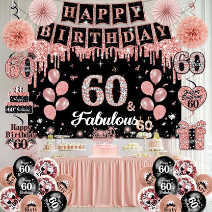 50Pcs 60th Birthday Decorations for Women,Rose Gold Black Pre-Assembled Set 🍁 All In One Marketplace Canada
