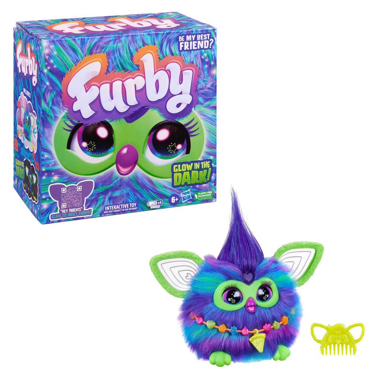 Furby Galaxy Edition, Glow in the Dark, 15 Fashion Accessories, Interactive Plush Toys for 6 Year Old Girls & Boys & Up, Voice Activated Animatronic (English Version)