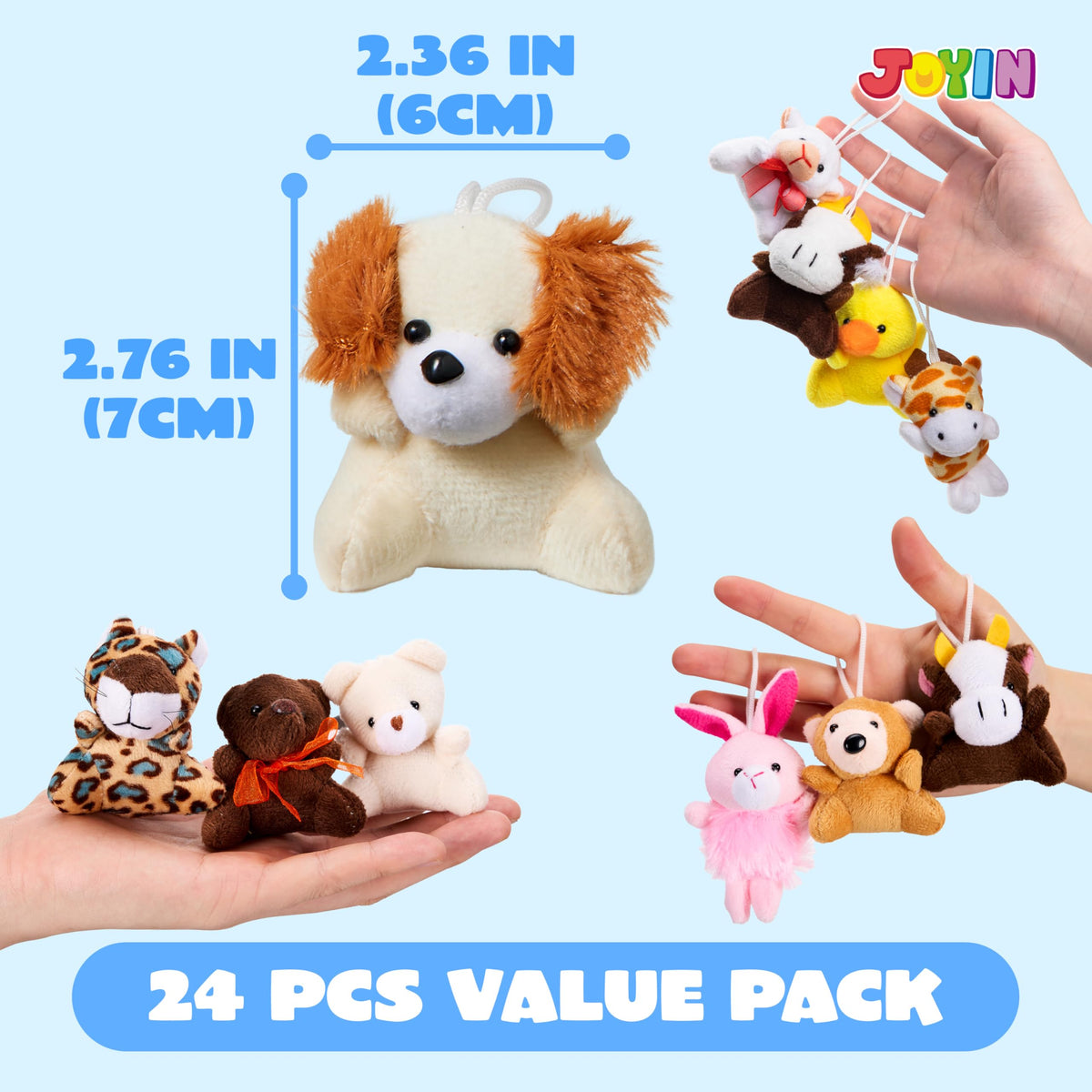 JOYIN 24 Pack Mini Animal Plush Toy Assortment (24 Units 3" Each), Animals Keychain Decoration for Kids, Small Stuffed Animal Bulk for Kids, Carnival Prizes, School Gifts, Christmas Goodie Bags 🍁 All In One Marketplace Canada