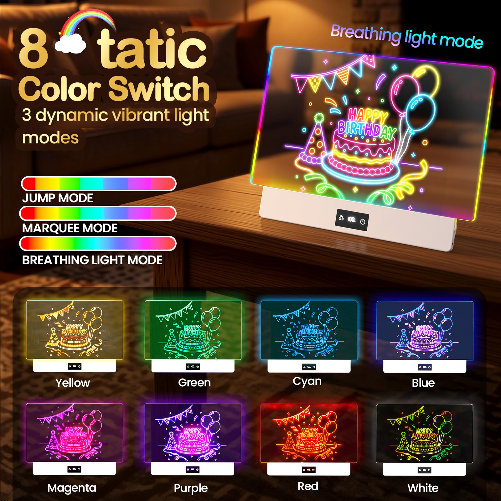 TAEMVV 16 Inch LED Drawing Board for Kids with Display, Rechargeable Light Up LCD Writing Tablet with 15H Battery & Stand, 8 Colors 3 Dynamic Modes Glow Light Board for Toy Birthday Gifts - Available at All In One Marketplace Canada