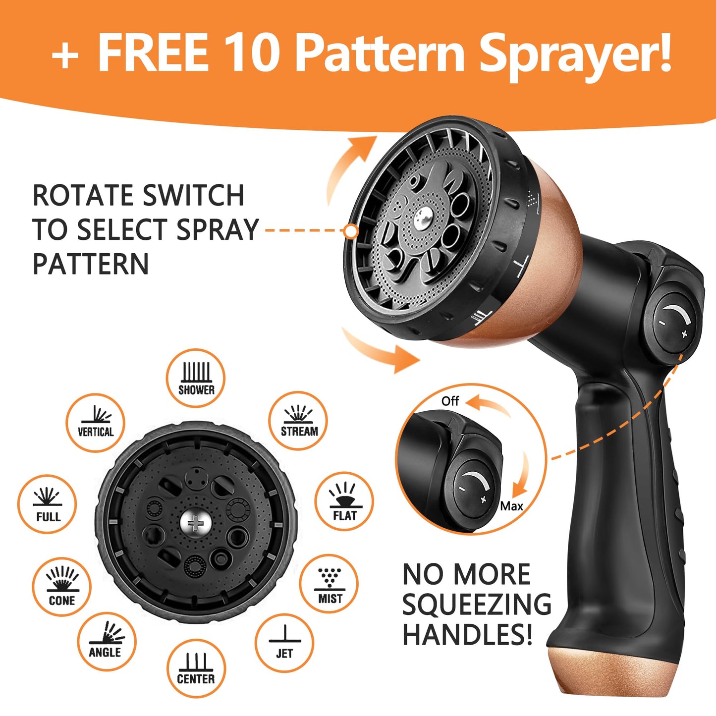 50 Foot Garden Hose – 2026 Upgarded Expandable Garden Hose w/10 Pattern Spray Nozzle, 650psi Brass 3/4” Fittings – Lightweight, Durable, Kink-Free, Retractable Water Hoses for Gardening(Black Gold)