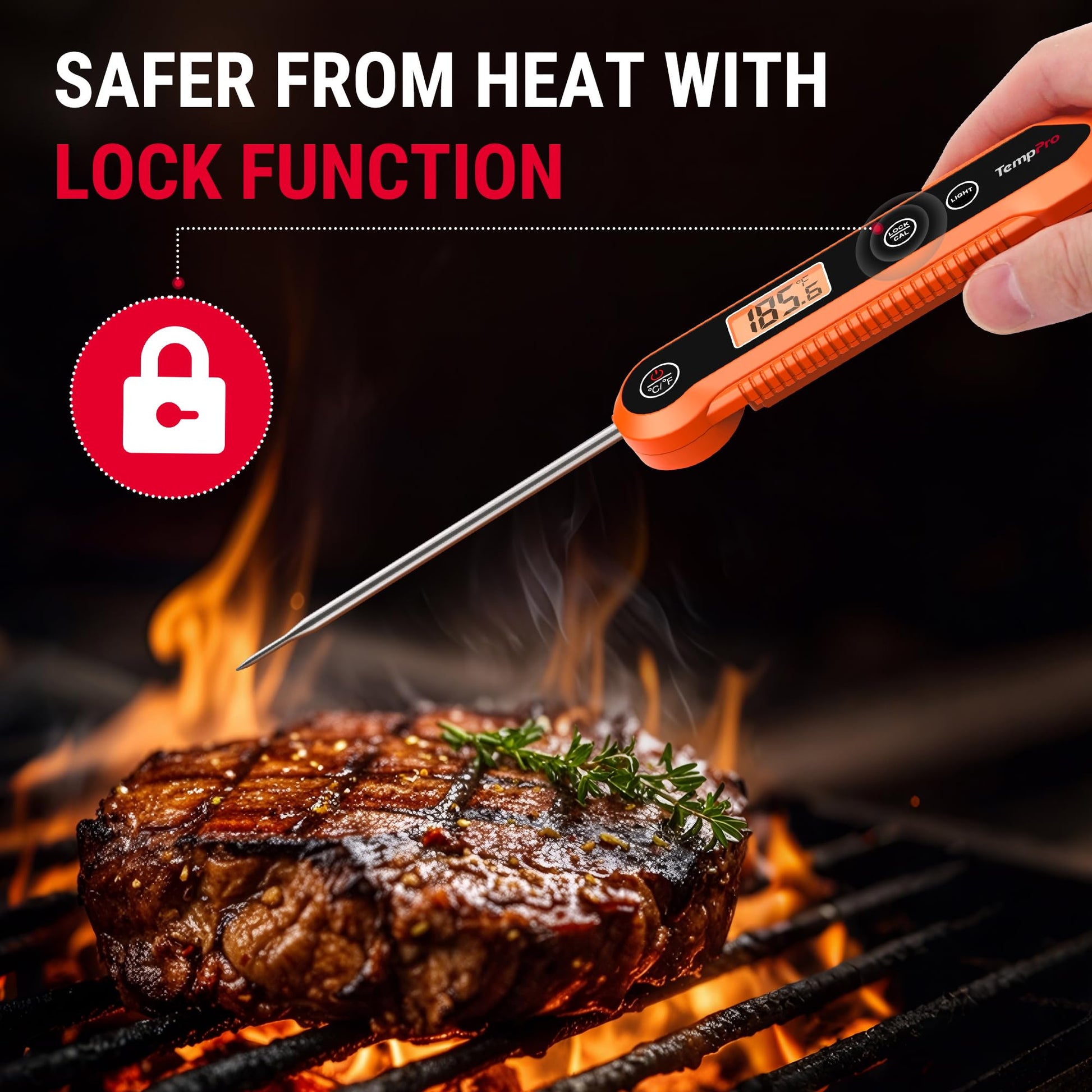 TempPro Digital Instant Read Meat Thermometer for Grilling Waterproof Kitchen Food Thermometer with Calibration Backlight Baking Bread Candy Thermometer Cooking Tools Utensils (Previously ThermoPro)