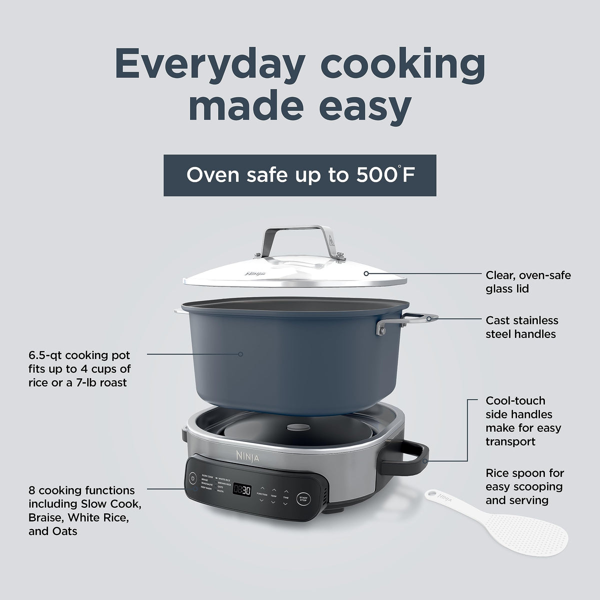 Ninja Foodi Everyday PossibleCooker Pro 6.5‑Qt Slow Cooker, Multi‑Cooker with Rice, Pasta, Oats & Sear/Sauté, Replaces 10 Appliances, MC1101C (Canadian Version)