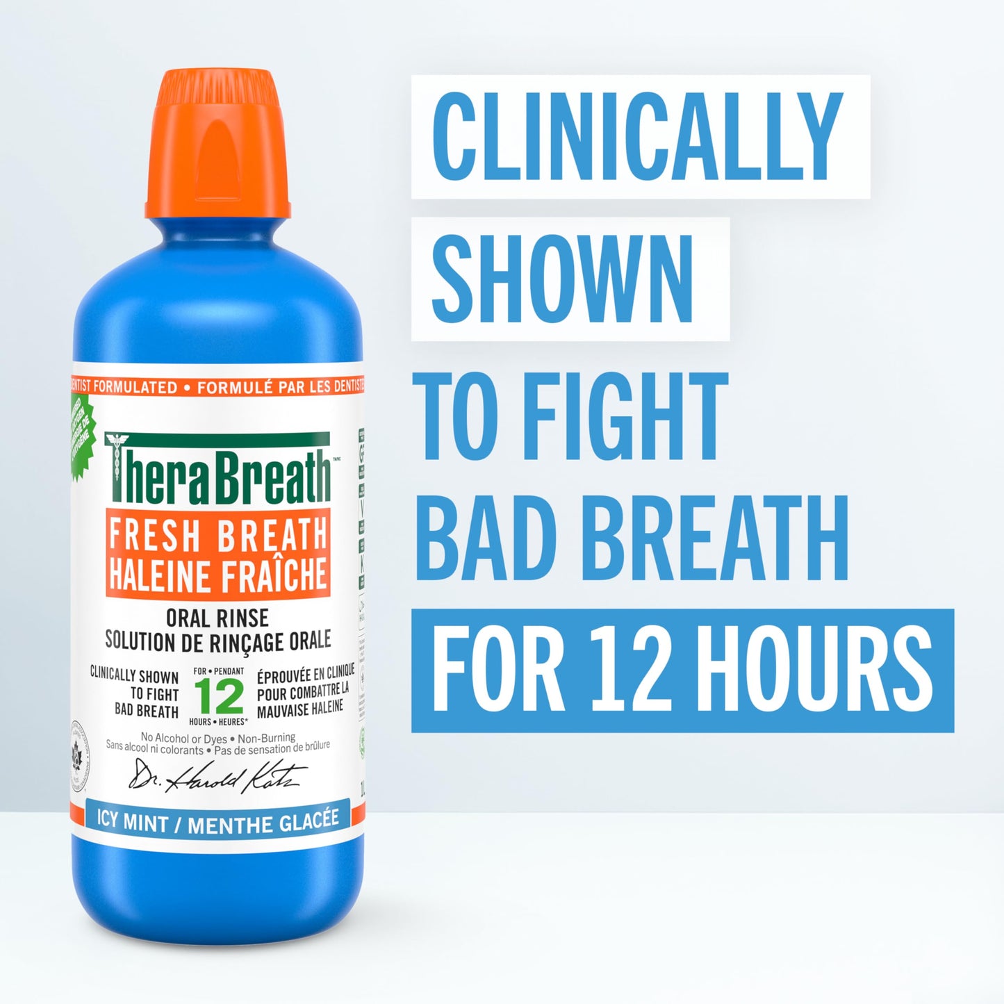 TheraBreath Fresh Breath Oral Rinse, Value Size, Clinically Shown to Fight Bad Breath for 12 Hours, Alcohol-Free & Dye-Free Mouthwash, Certified Vegan, Halal, Kosher & Gluten-Free, Icy Mint, 1L (Pack of 1)