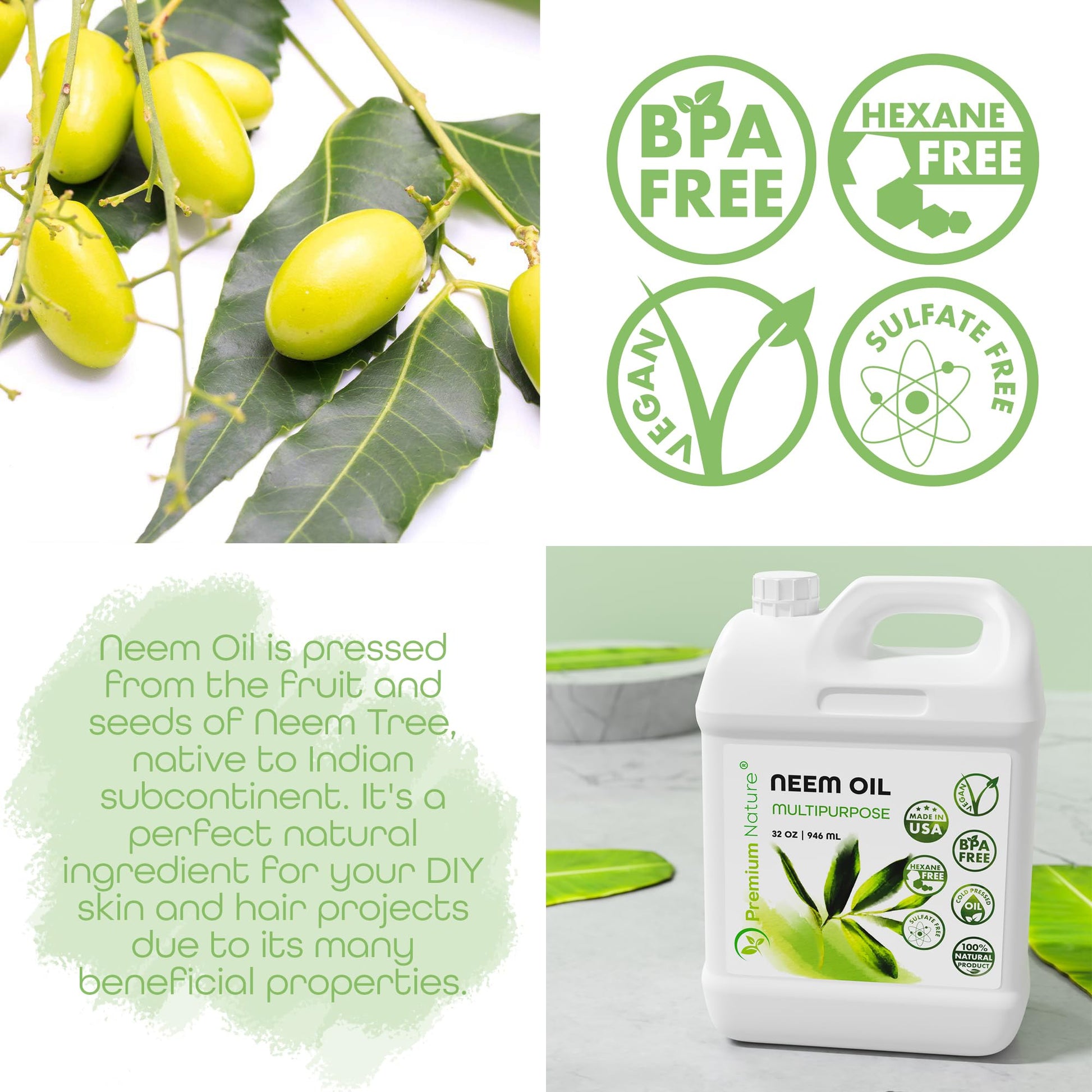 Neem Oil Multipurpose, 100% Natural Neem Oil, Cold-Pressed Unrefined, 946 ml - Available at All In One Marketplace Canada