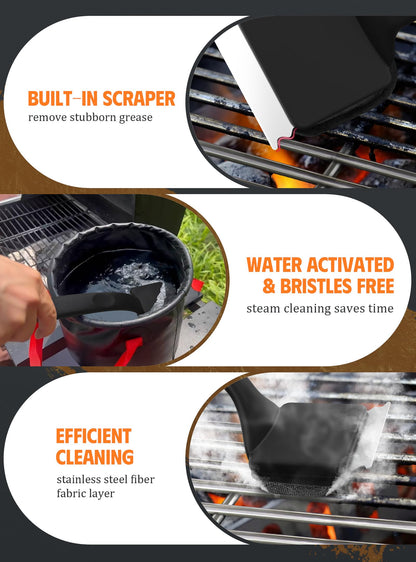 MEKER Grill Brush Bristle Free, Grill Cleaner Brush with 5 BBQ Replacement Head for Cast Iron, Stainless Steel Grates, Safe Grill Scraper Outdoor BBQ Grill, Black - Available at All In One Marketplace Canada