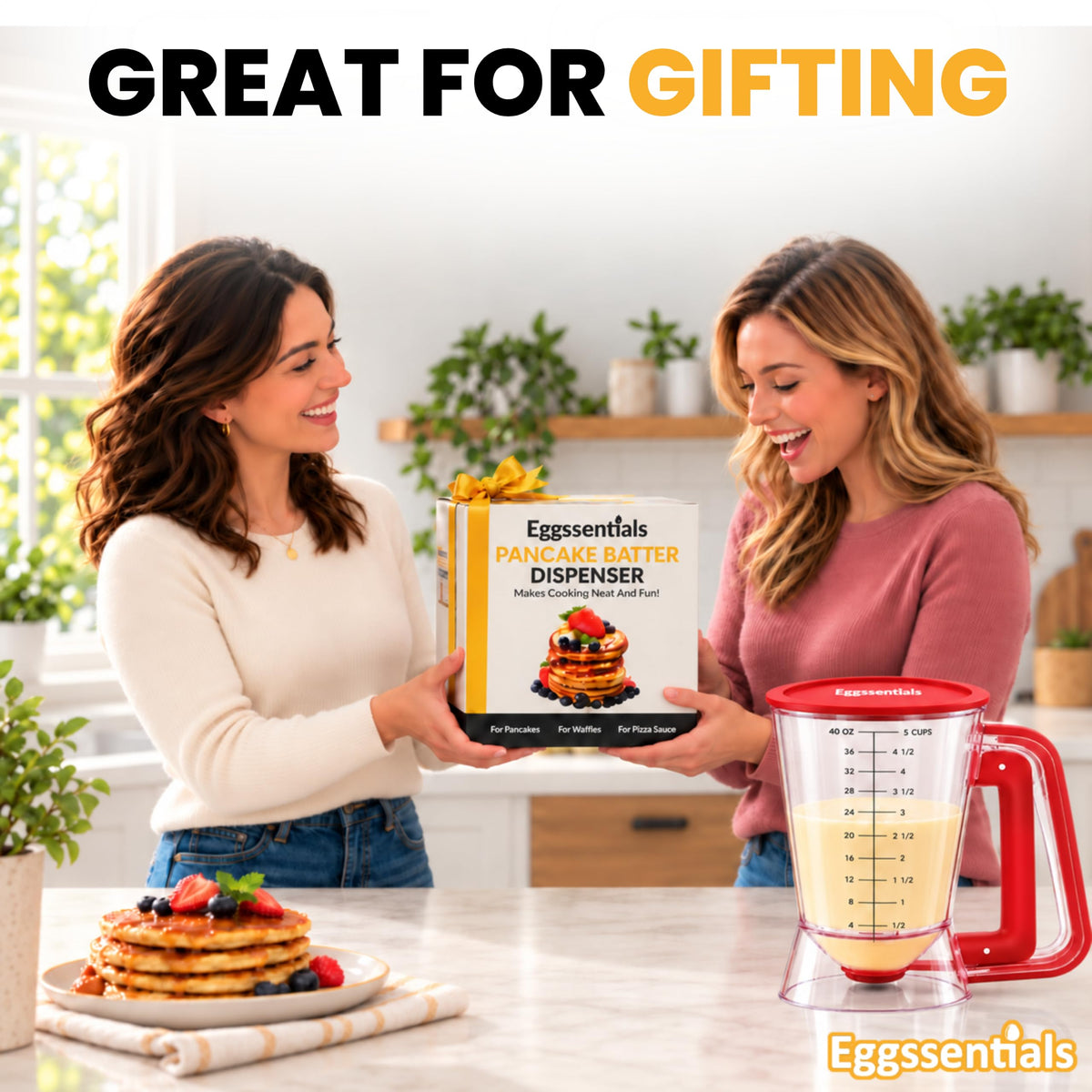 Eggssentials Pancake Dispenser for Batter - Pancake Mix Dispenser Cupcakes, and Muffins – Precision, Mess Free – Cake Mix Dispenser Bottle for Baking & Griddle - Red Color 🍁 All In One Marketplace Canada