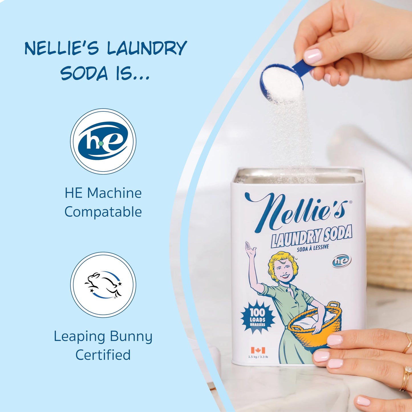 Nellie's Laundry Soda - Concentrated Laundry Detergent Powder - 100 Load - Gentle on Skin and Environment - Fragrance-Free - Made in Canada - Available at All In One Marketplace Canada