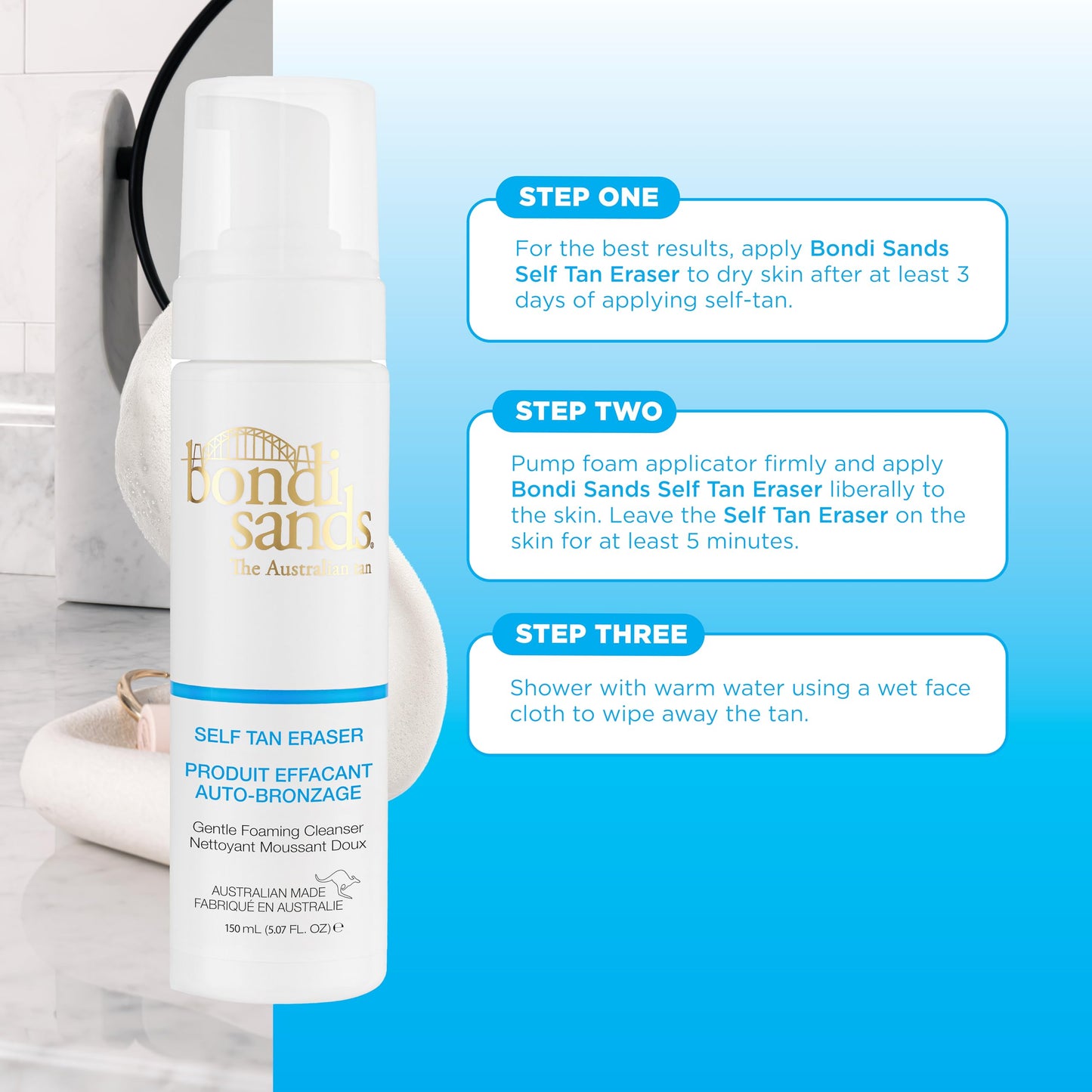 Bondi Sands Self Tan Eraser, Moisturizing, Cleansing, Gentle Formula Removes Self-Tanner and Preps Skin for Reapplication, Vegan + Cruelty-Free, 150mL