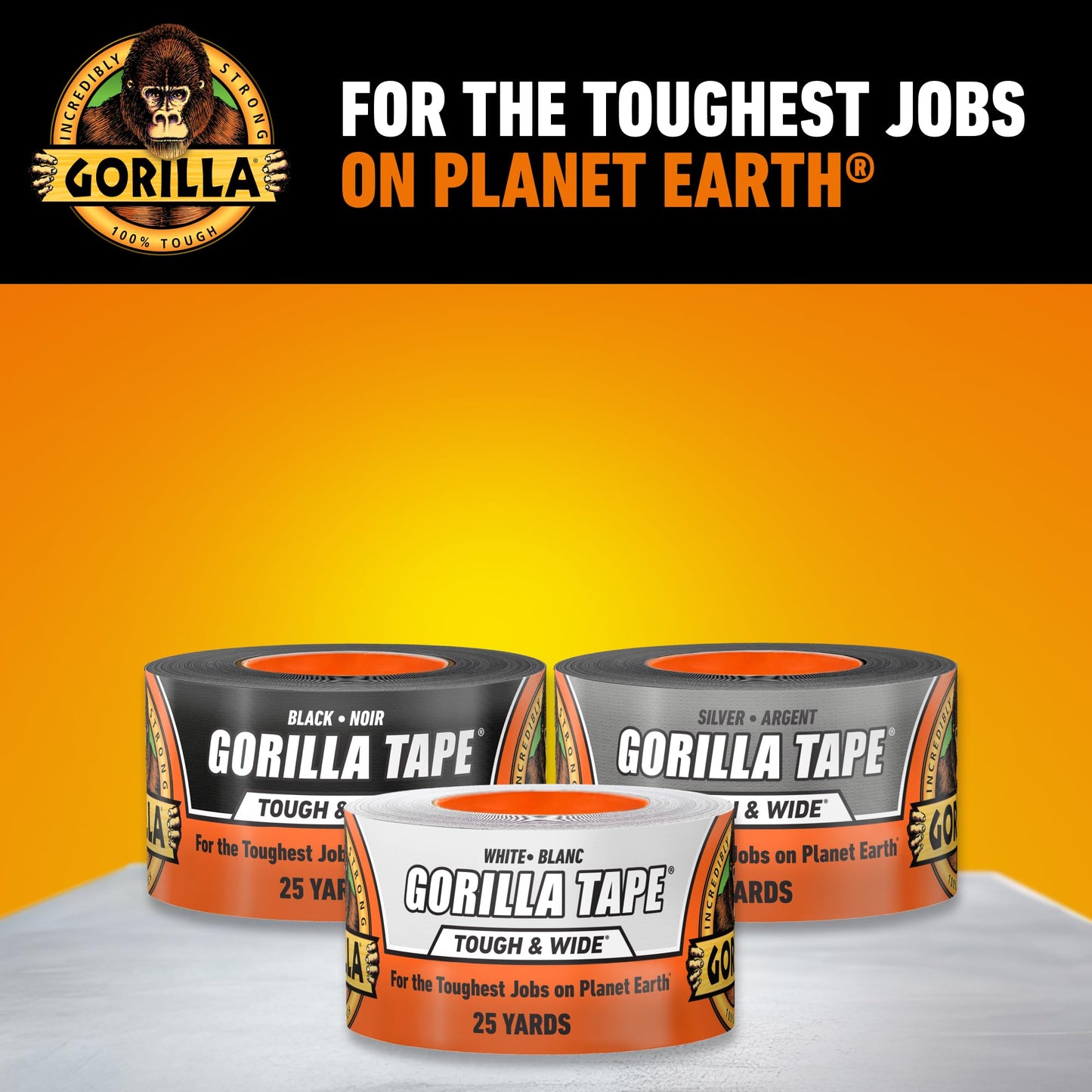 Gorilla Tough & Wide Utility Tape, Duct Tape, 2.8 in x 25 yd, White