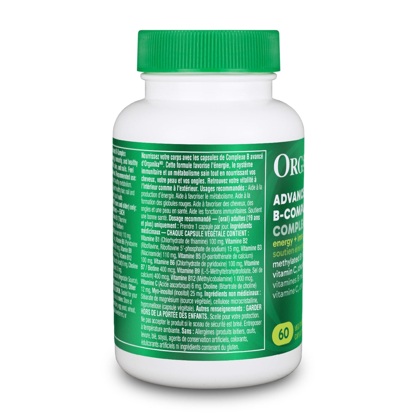 Organika Canadian-Made Advanced B-Complex 110mg- Energy and Immunity Support, Methylated B-Vitamins for Enhanced Absorption- 60vcaps - Available at All In One Marketplace Canada
