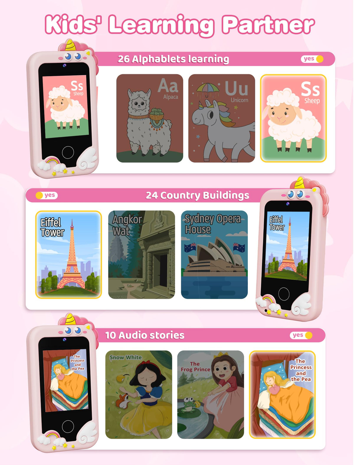 Kikidex Kids Smart Phone for Girls, Perfect Christmas Birthday Gifts for 3-8 Year Old Kids, Touchscreen Learning Play Toy Smartphone with Dual Camera, Puzzle Game, Music Player (Pink) 🍁 All In One Marketplace Canada