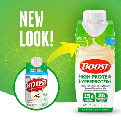 BOOST High Protein Vanilla Meal Replacement Drink, 15g Protein, 237ml Bottles, 6-Pack (4-Pack Case)