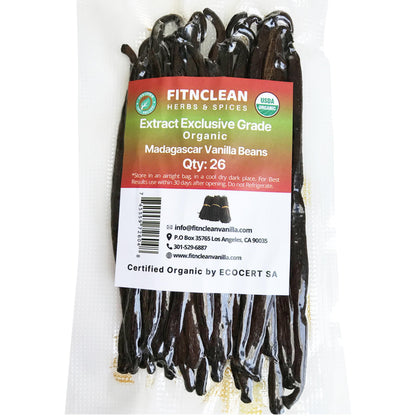 26 Organic Madagascar Vanilla Beans Grade B 4-5.5" - FITNCLEAN Bulk Dry Whole Bourbon Non-GMO Pods
