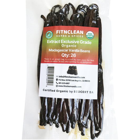 26 Organic Madagascar Vanilla Beans Grade B 4-5.5" - FITNCLEAN Bulk Dry Whole Bourbon Non-GMO Pods