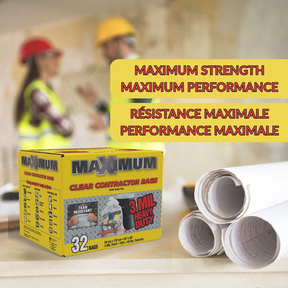 Maximum Heavy Duty Garbage Bags, 42-Gallon, 3 Mil, Clear Garbage Bags Extra Large, Tear Resistant, Industrial Strength, 32 Counts, Made In Canada - Available at All In One Marketplace Canada