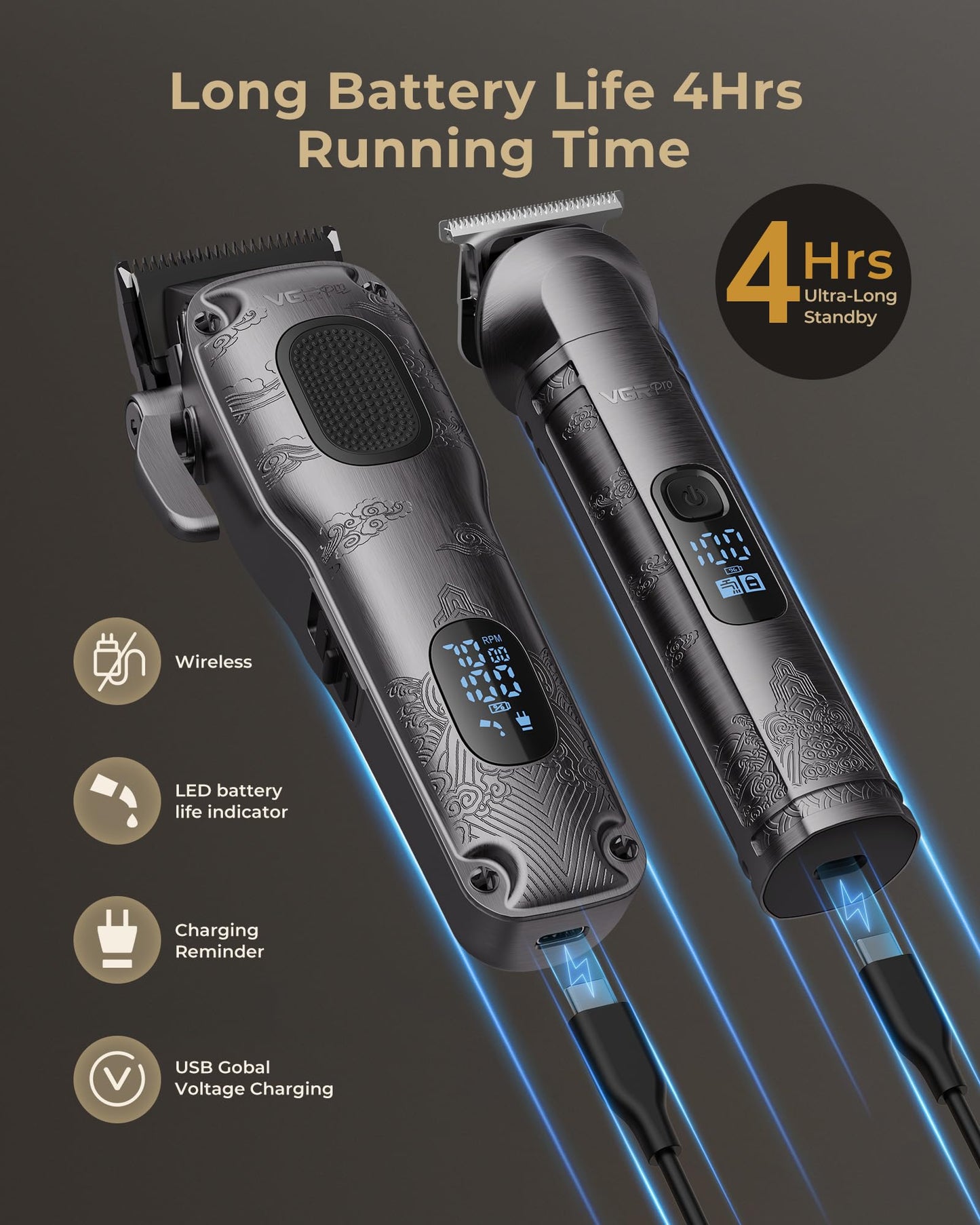 VGRPRO Hair Clippers for Men Professional, Cordless Hair Clippers for Hair Cutting, Mens Clippers and Trimmers Set, Electric Hair Trimmer for Men with Package Case (Gray) - Available at All In One Marketplace Canada