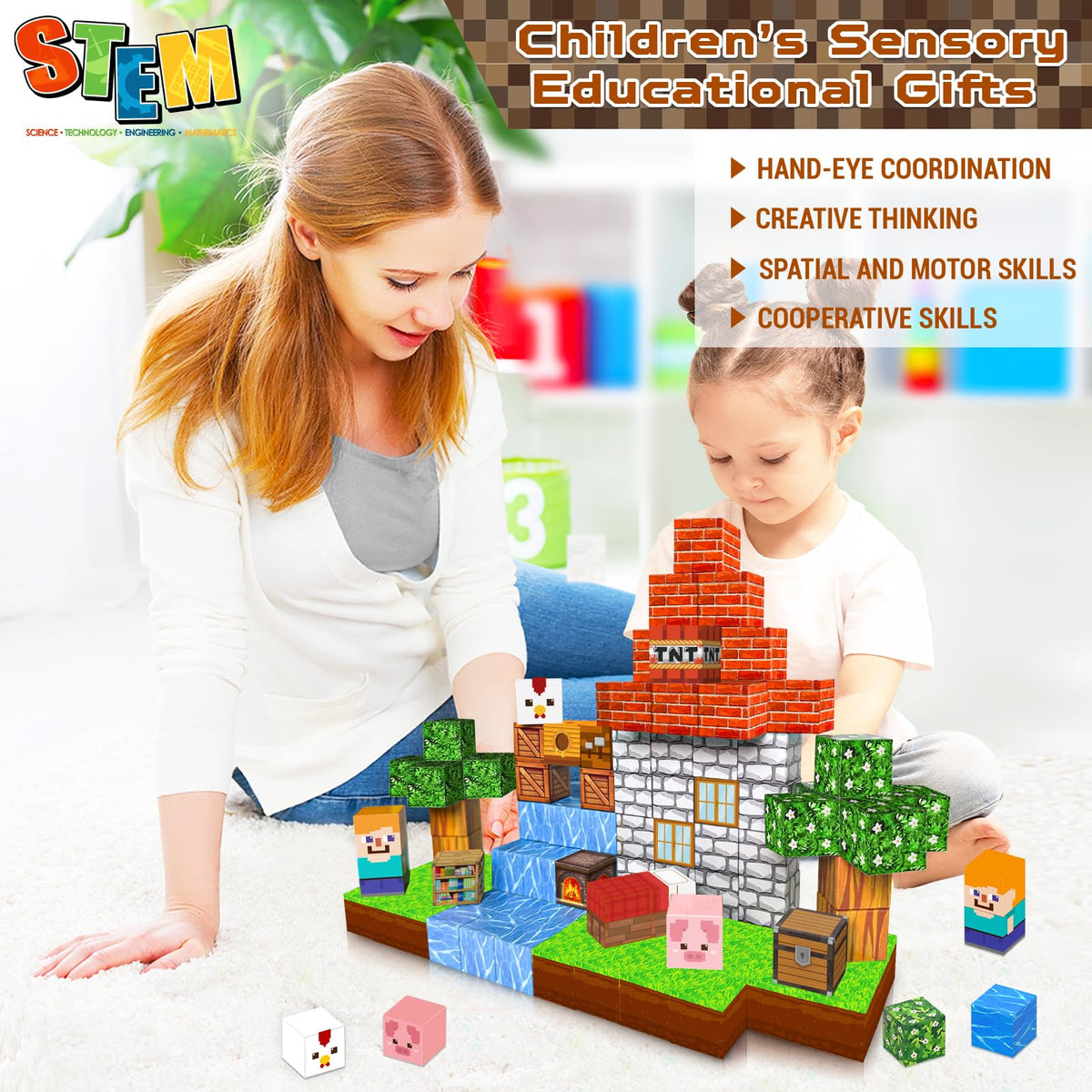 GraceDuck Magnetic Blocks 100PCS Magnet Toy Building Game, Magnetic Building Cubes Toys for Boys Girls Aged 4 5 6 7 8 9 Montessori Sensory Stacking Toy Christmas for Kids Toddlers 🍁 All In One Marketplace Canada