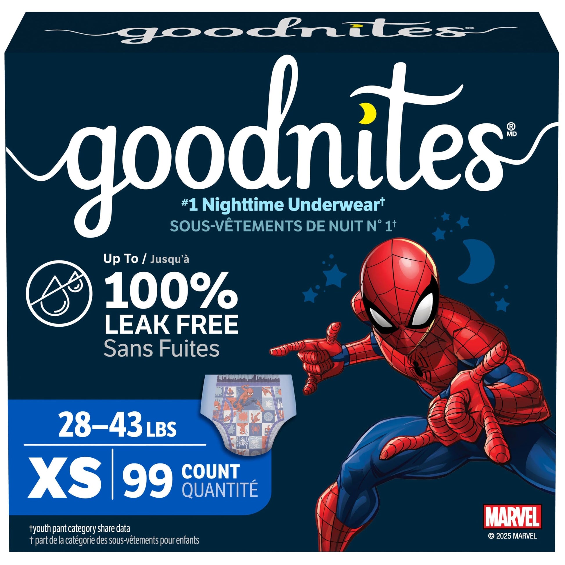 GoodNites Nighttime Bedwetting Underwear, Boys' XS (28-43 lb.), 99 Ct GoodNites