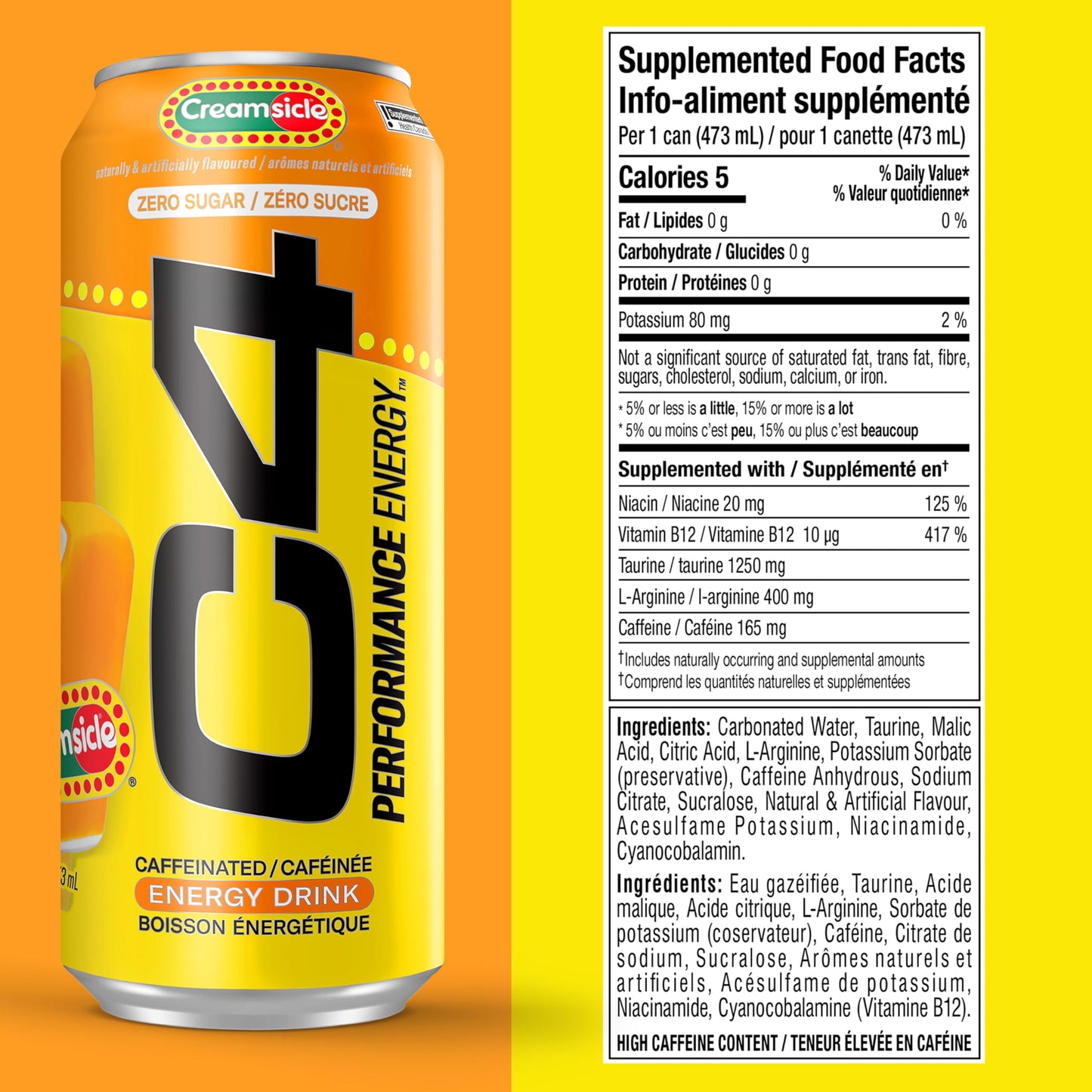 Cellucor C4 Performance Energy Drink, Creamsicle, Carbonated Sugar Free Drink with no Artificial Colours or Dyes, 473mL, 12 count