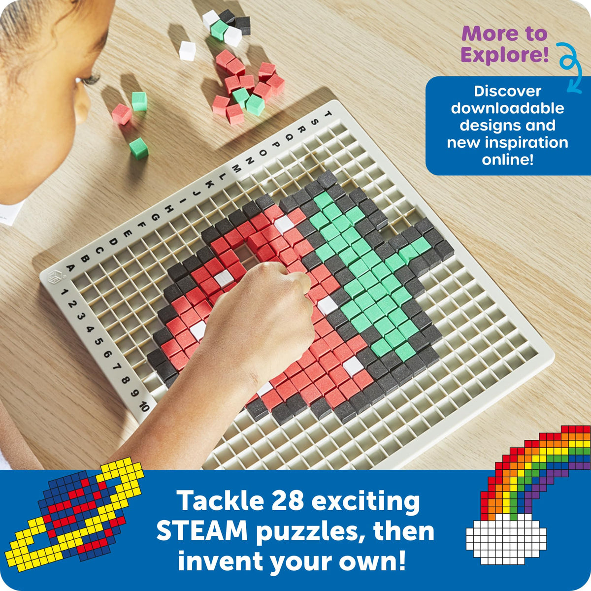 Learning Resources STEM Explorers Pixel Art Pro - Critical Thinking, Math Manipulatives, Problem Solving Skills, Pattern Blocks, Brain Games, Montessori, Fine Motor Skills, Gifts for Boys and Girls