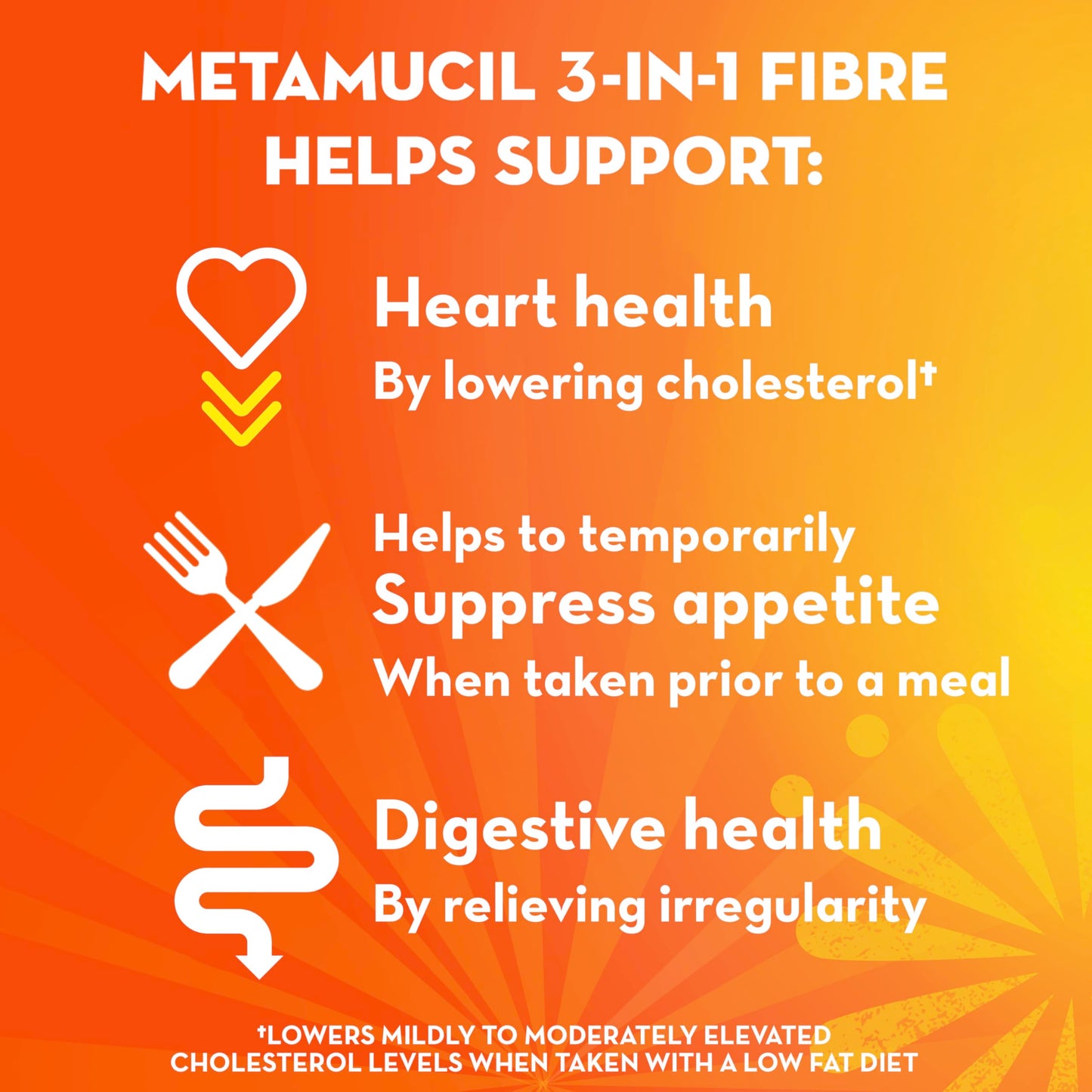 Metamucil Daily Fibre Supplement, Real Sugar, Orange Flavour Psyllium Husk, Multi-Health Benefit Daily Fibre Supplement, Plant-Based, Gluten-Free Powder, 72 Servings