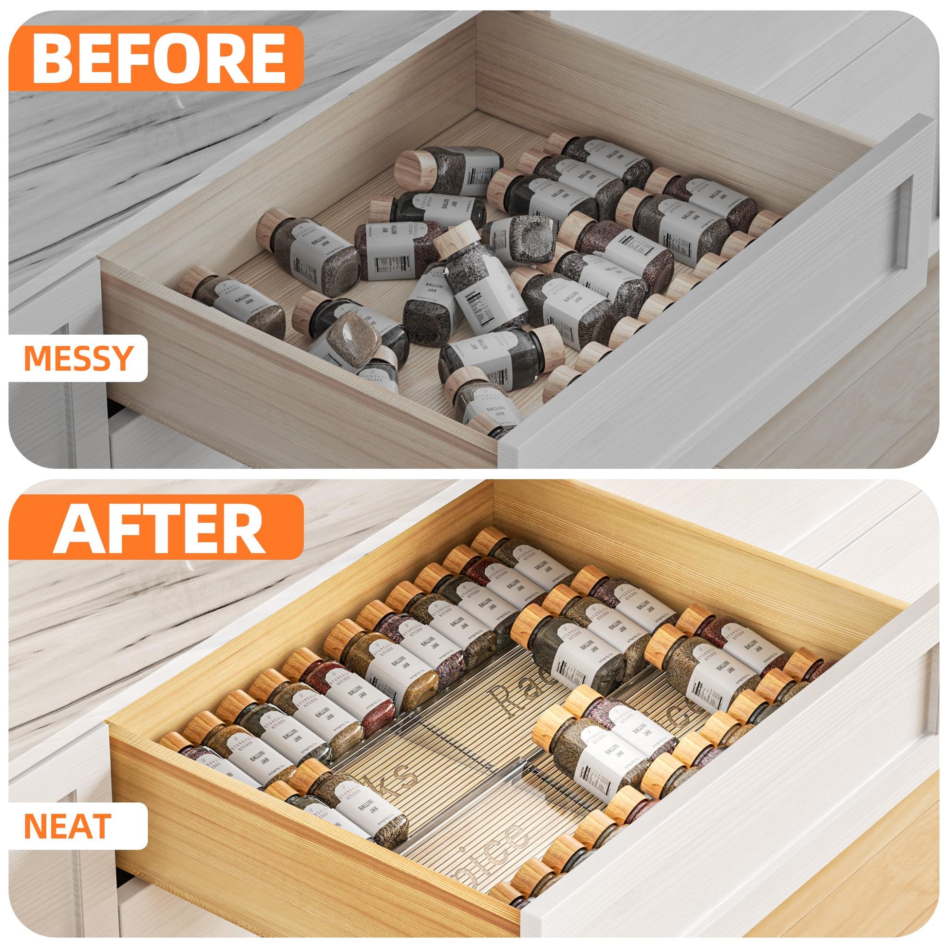 PanPanPal Spice Drawer Organizer, 4 Tier- 4 Pack Clear Acrylic Drawer Seasoning Organizer, Expandable From 11'' to 22'' Kitchen Spice Rack Organizers and Storage for Drawer (Jars not included) - Available at All In One Marketplace Canada