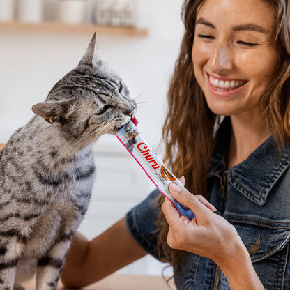INABA Salmon Churu Cat Treats, Lickable, Squeezable Creamy Purée Cat Treat with Green Tea Extract & Taurine, 14 Grams Each Tube, 20 Tubes, Salmon & Tuna Variety Box - Available at All In One Marketplace Canada