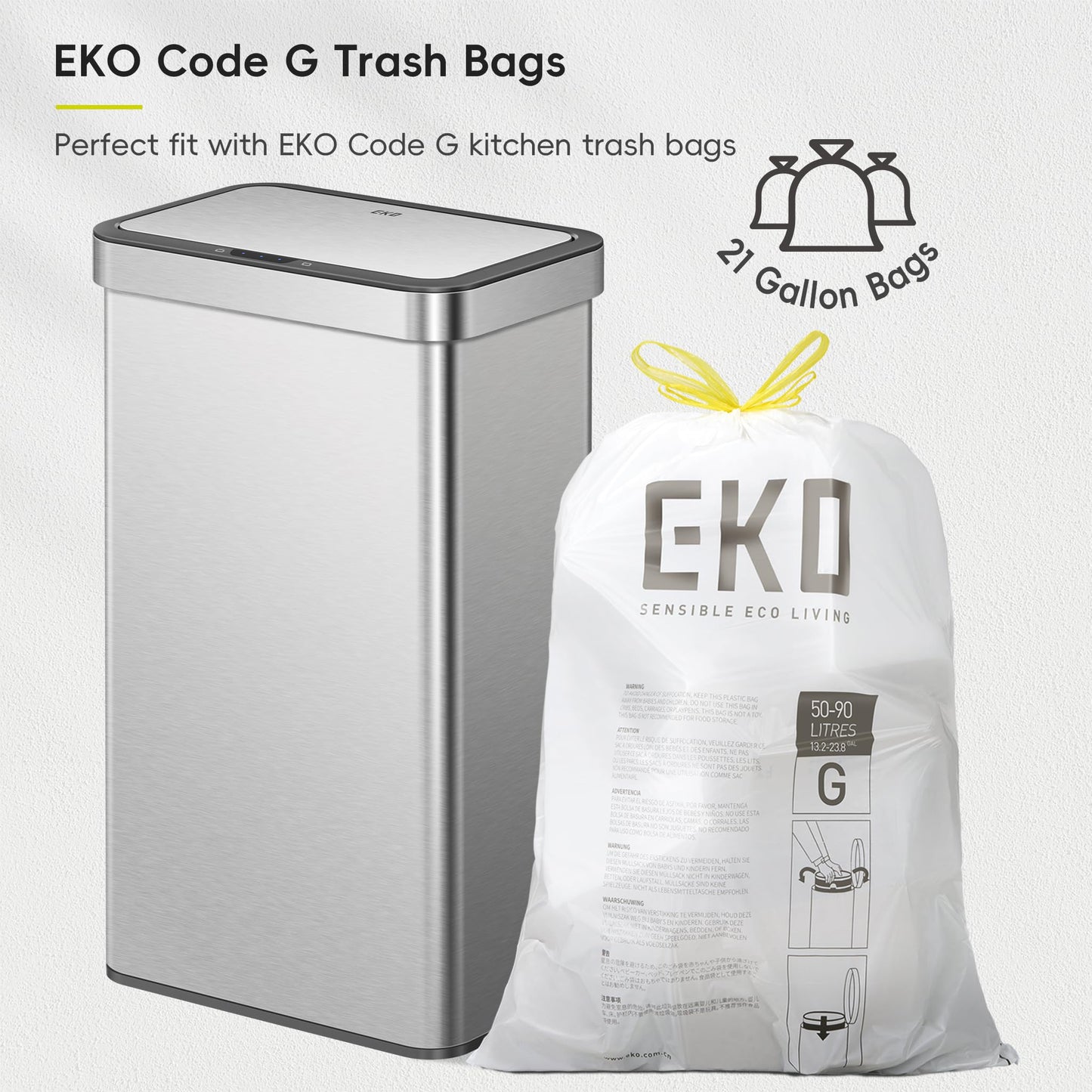 EKO Nova Sensor Trash Can, 21 Gallon/80 Liter Stainless Steel Rectangular Touchless Motion Sensor Trash Can, Matte Metallic 🍁 All In One Marketplace Canada