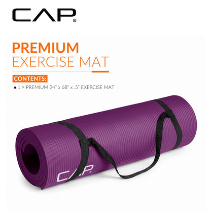 Tapis de yoga et d'exercice haute densité CAP Barbell avec sangle, 68"x24" 12mm - Bordeaux