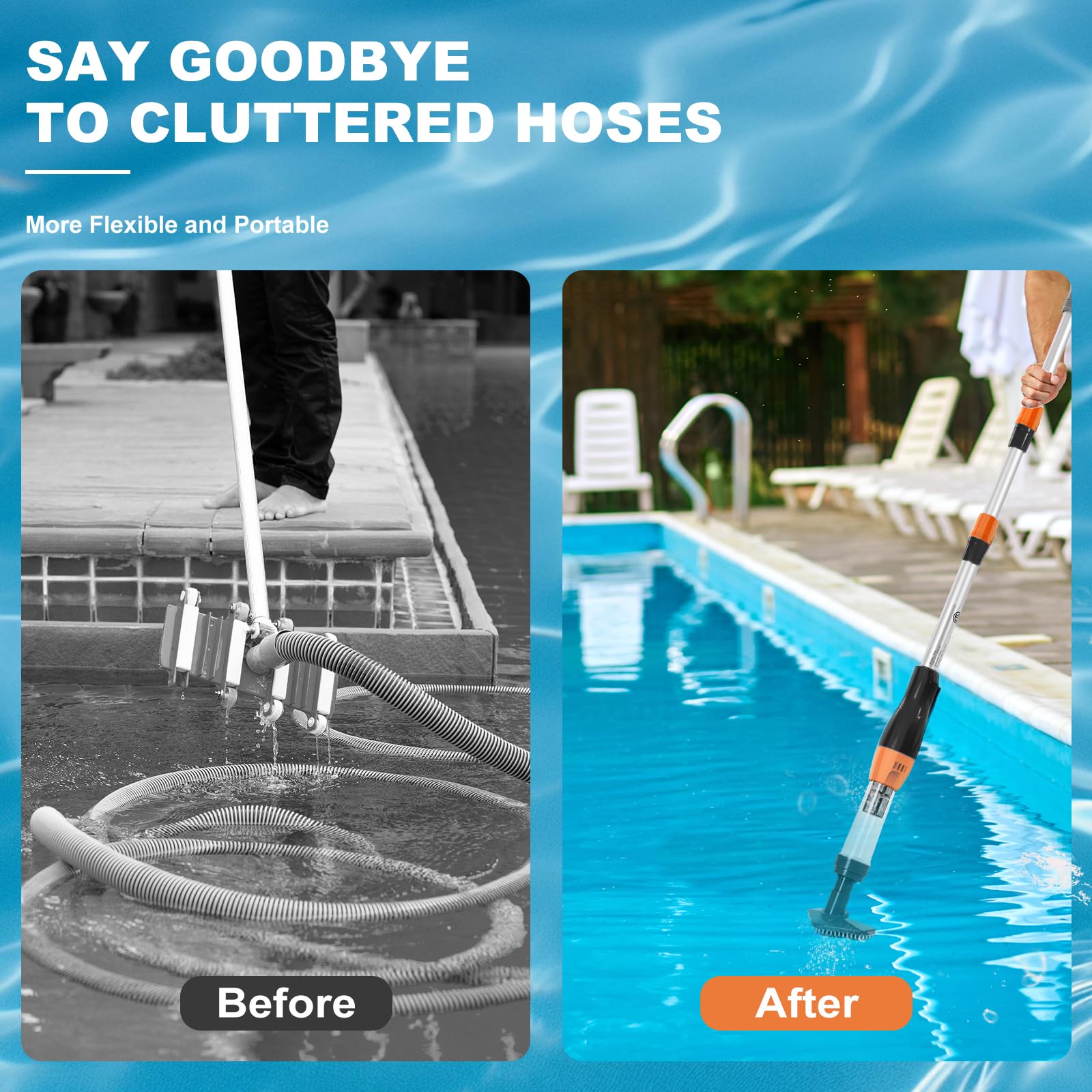 3 in 1 Cordless Rechargeable Pool Vacuum, Handheld Pool Cleaner Ideal for Spas, Hot Tubs and Small Pools for Sand and Debris