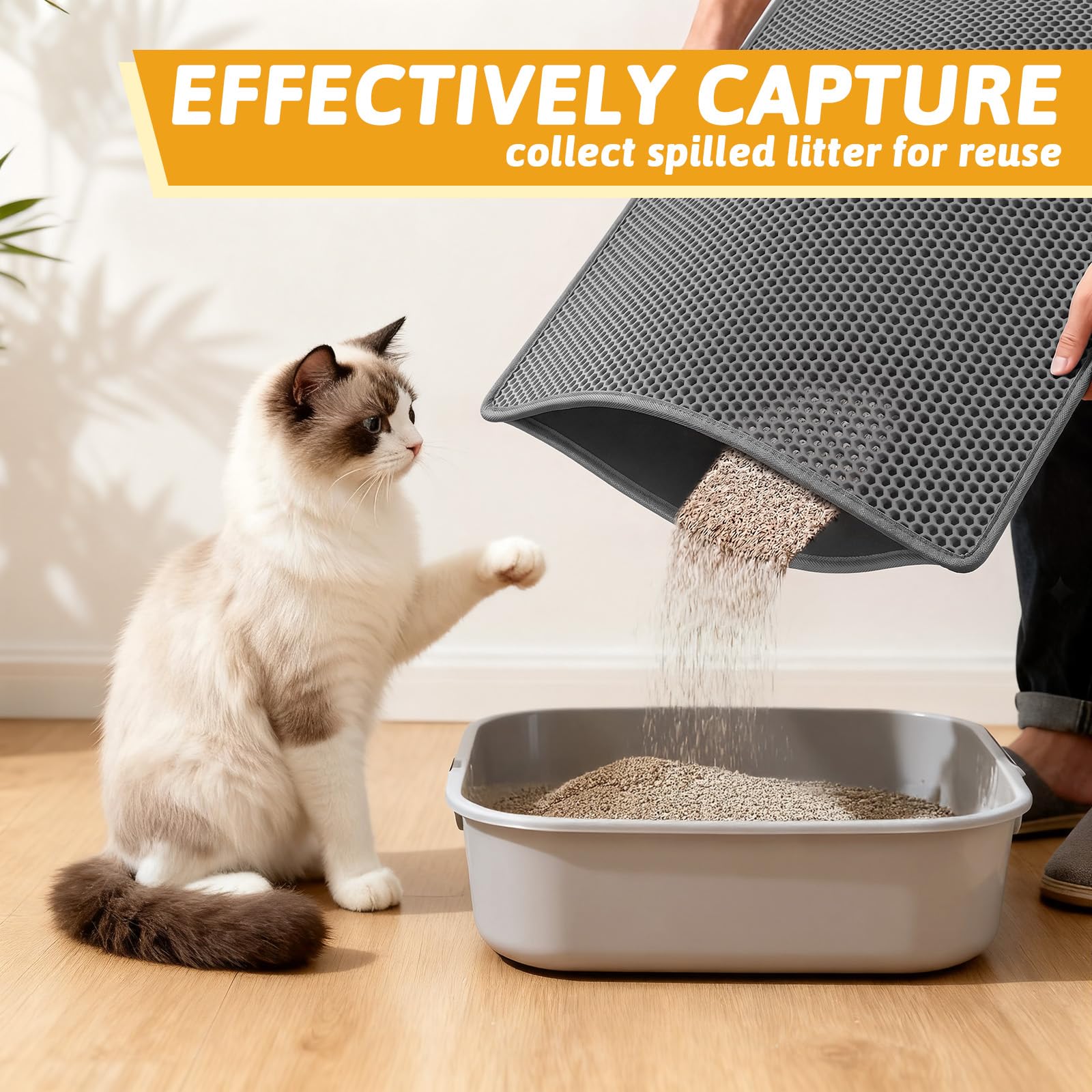 Pieviev Cat Litter Mat Trapper - 76 x 61cm Honeycomb Double Layer Tapis Litiere Chat -Traps Messes, Easy Clean and Durable (Gray)