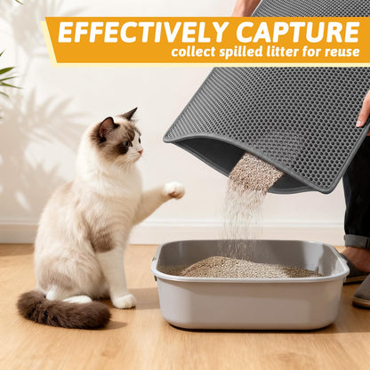 Pieviev Cat Litter Mat Trapper - 76 x 61cm Honeycomb Double Layer Tapis Litiere Chat -Traps Messes, Easy Clean and Durable (Gray)